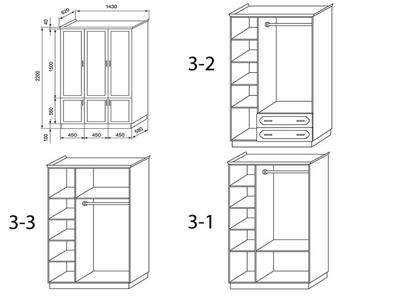 Размеры трехстворчатого шкафа стандартного